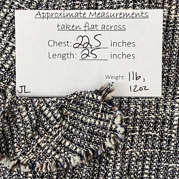 Doncaster Navy Blue White Tweed Ruffle Trim Full Zip Blazer Jacket Women's 14W - Picture 10 of 15